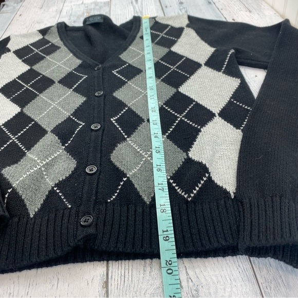 John Galt Brandy Melville Women’s Black‎ & Gray Argyle Cardigan Sweater One Size - Picture 4 of 11